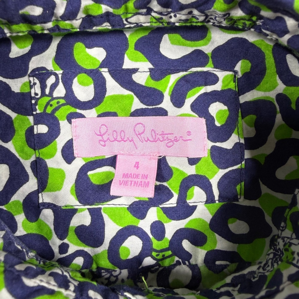 Lilly Pulitzer Leopard Animal Print Green Navy Blue Cotton Button Up Shirt 4 - Picture 8 of 9